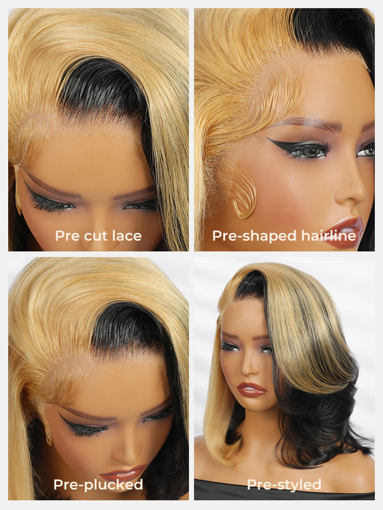 Honey Blonde Skunk Stripe Straight Hair 13x4 Lace Frontal Ready And Go Wigs