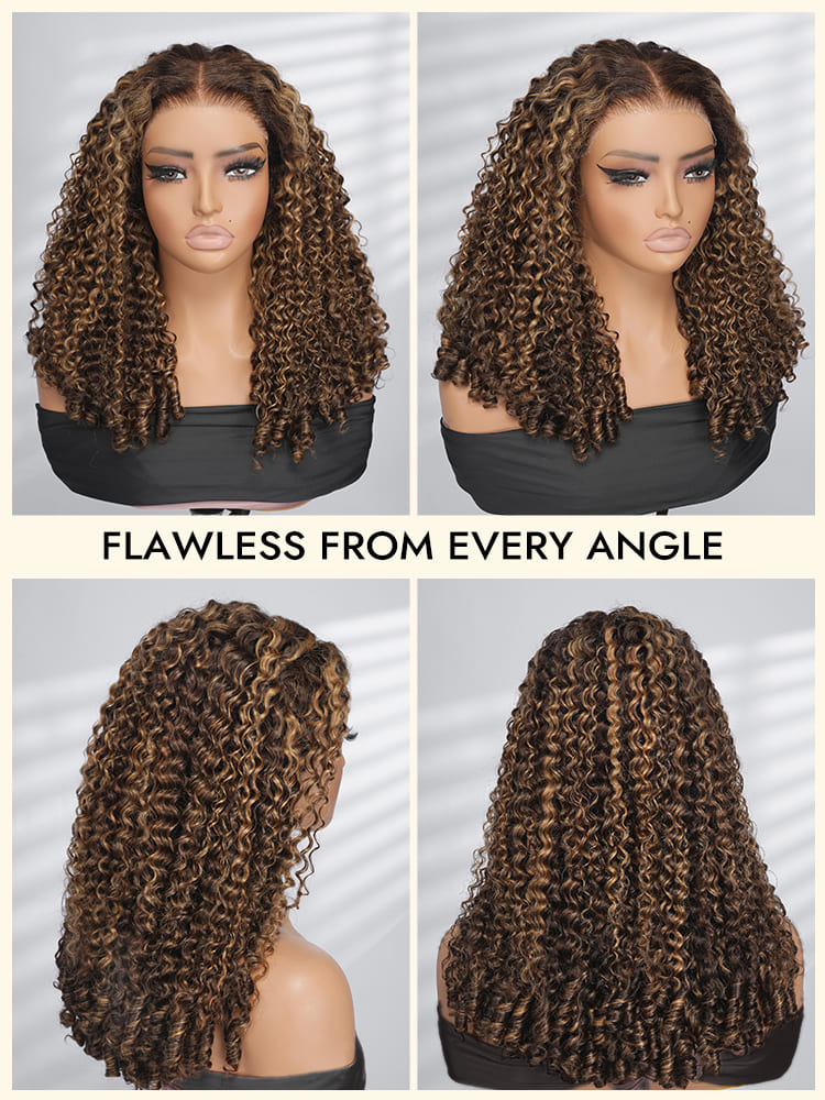 P4/27 Highlight Burmese Curly 13x6 Ready To Go Lace Front Wigs With Finger Coiling Ends