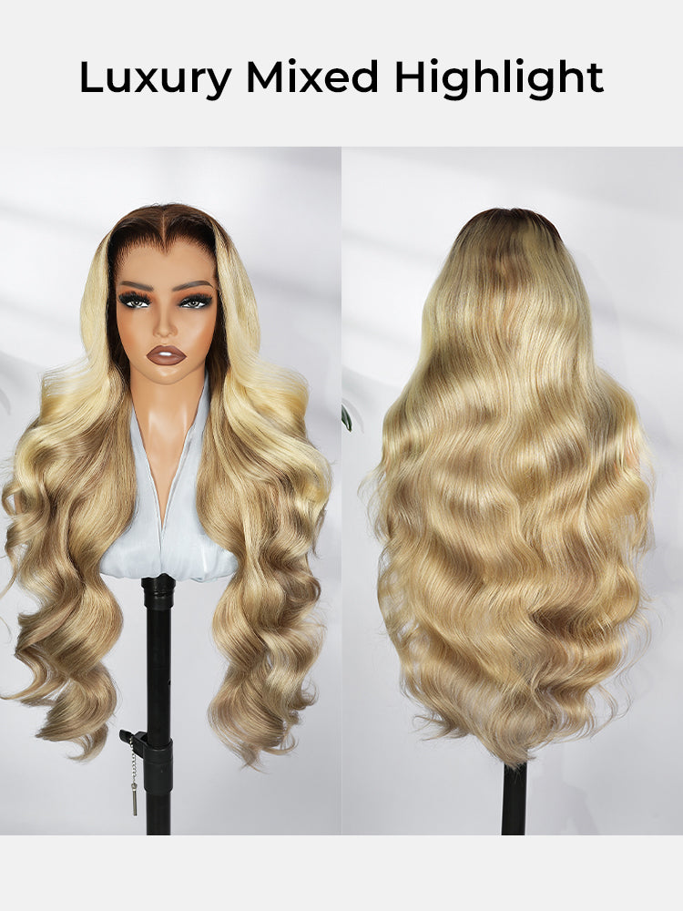 M Hairline Blonde Ombre Highlight Body Wave 13x6 Lace Front Wig