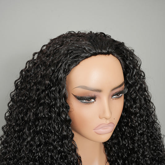 9A Virgin hair Curly Half Wig with Drawstring Flip Over Wig