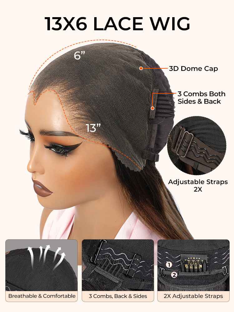 Ombre Blonde Highlight M Hairline Straight 13x6 Lace Front Wig