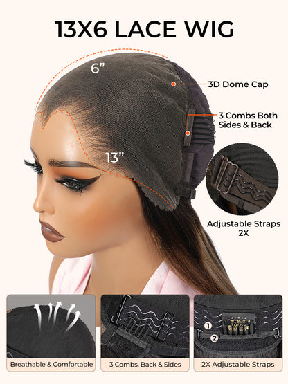 Ombre Blonde Highlight M Hairline Straight 13x6 Lace Front Wig