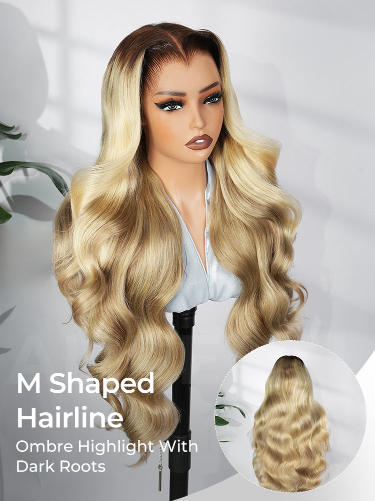 M Hairline Blonde Ombre Highlight Body Wave 13x6 Lace Front Wig