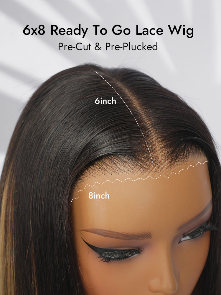 Highlight Straight Layer Cut 6x8 Lace Closure Ready To Go Glueless Wigs