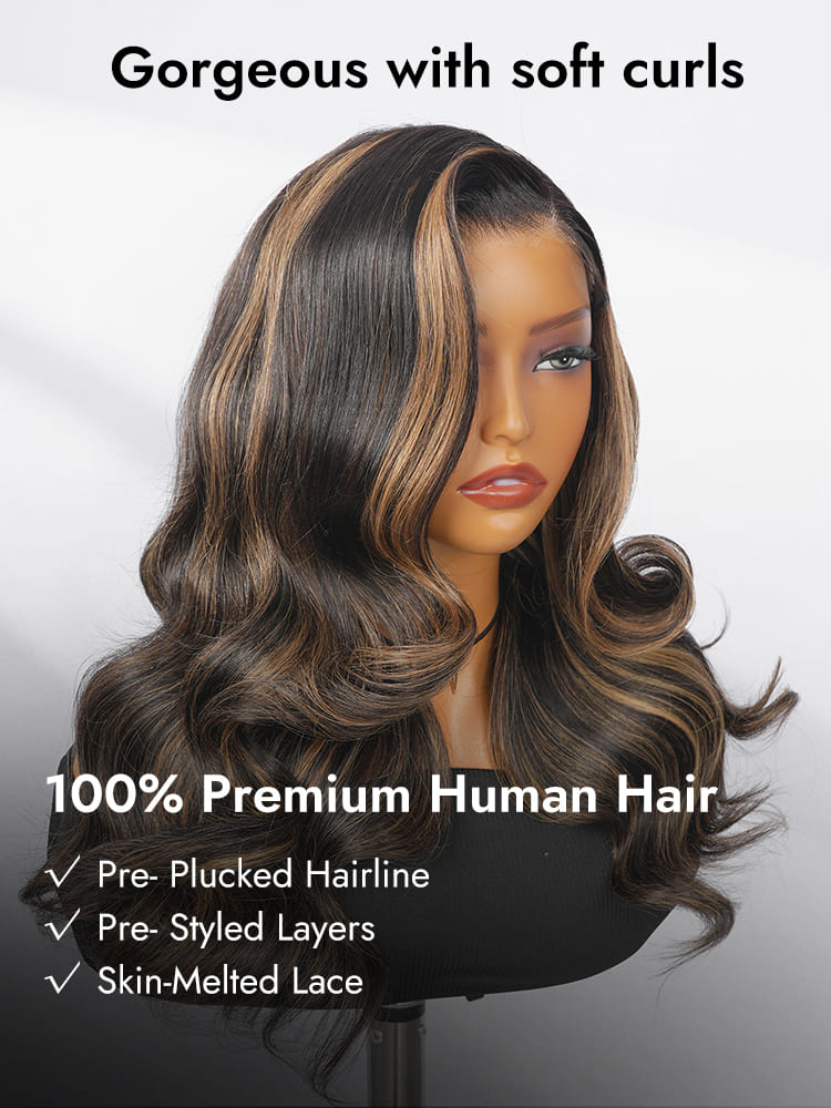 Pre-Styled C Part Highlight Ash Blonde Layered Cut Body Wave 13x4 Lace Front Ready To Go Wig