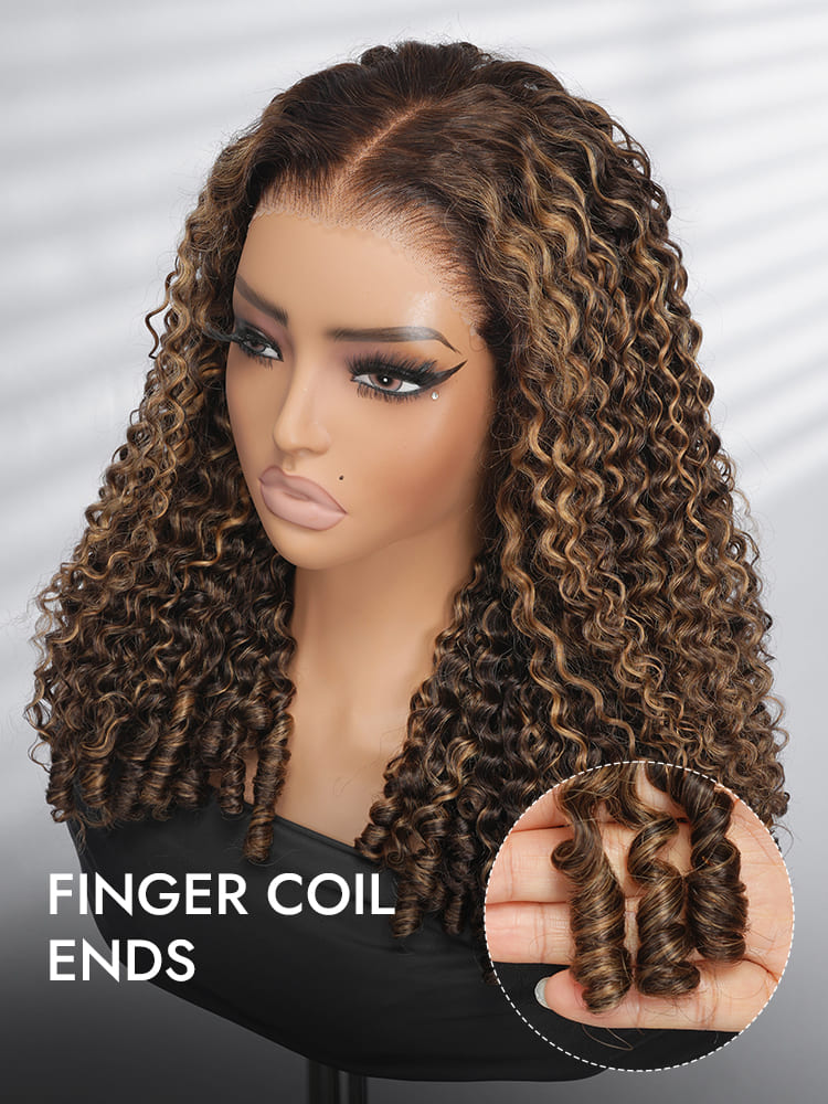 P4/27 Highlight Burmese Curly 13x6 Ready To Go Lace Front Wigs With Finger Coiling Ends
