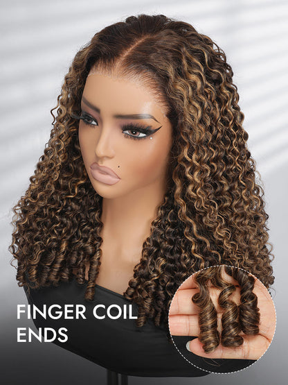 P4/27 Highlight Burmese Curly 13x6 Ready To Go Lace Front Wigs With Finger Coiling Ends