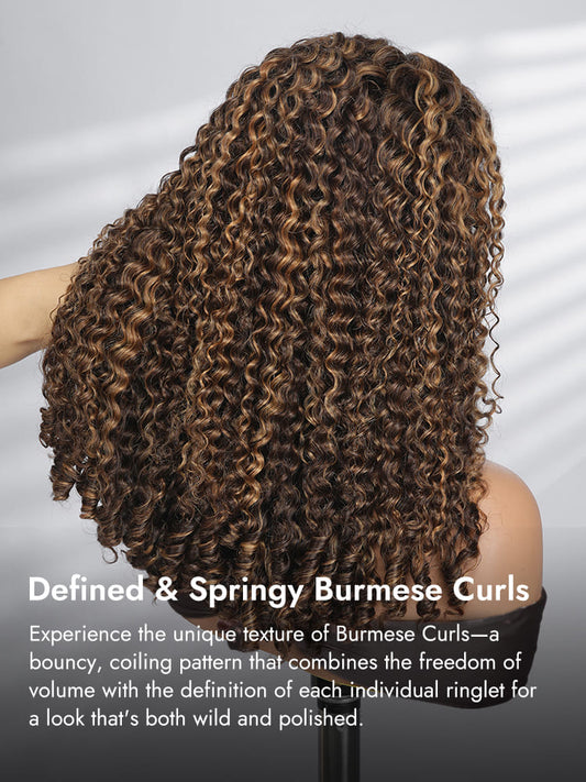P4/27 Highlight Burmese Curly 13x6 Ready To Go Lace Front Wigs With Finger Coiling Ends