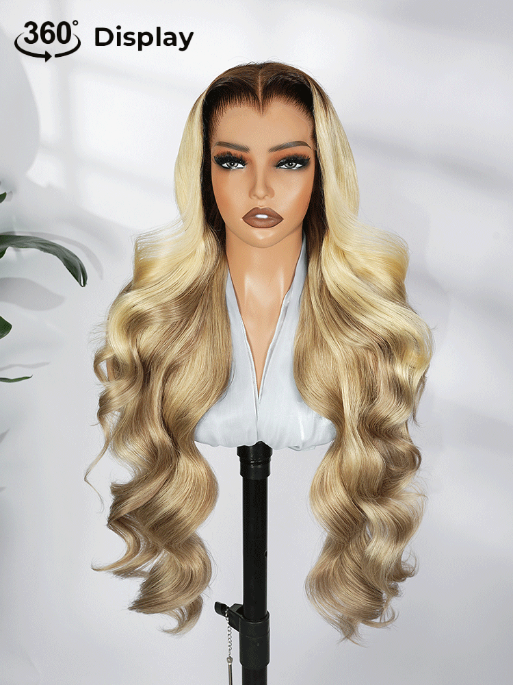 M Hairline Blonde Ombre Highlight Body Wave 13x6 Lace Front Wig
