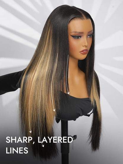 Highlight Straight Layer Cut 6x8 Lace Closure Ready To Go Glueless Wigs