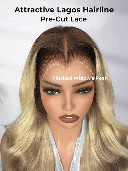 M Hairline Blonde Ombre Highlight Body Wave 13x6 Lace Front Wig
