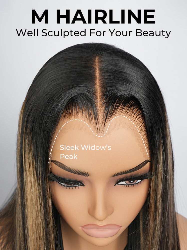 Ombre Blonde Highlight M Hairline Straight 13x6 Lace Front Wig