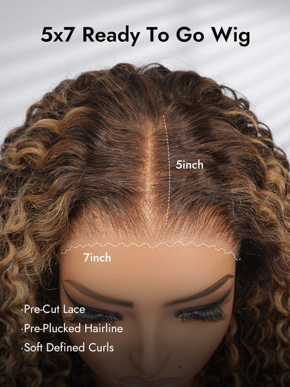 P4/27 Highlight Burmese Curly 13x6 Ready To Go Lace Front Wigs With Finger Coiling Ends