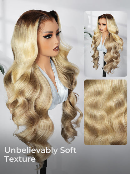 M Hairline Blonde Ombre Highlight Body Wave 13x6 Lace Front Wig