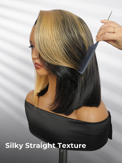 Honey Blonde Skunk Stripe Straight Hair 13x4 Lace Frontal Ready And Go Wigs