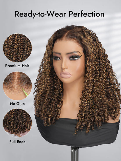P4/27 Highlight Burmese Curly 13x6 Ready To Go Lace Front Wigs With Finger Coiling Ends