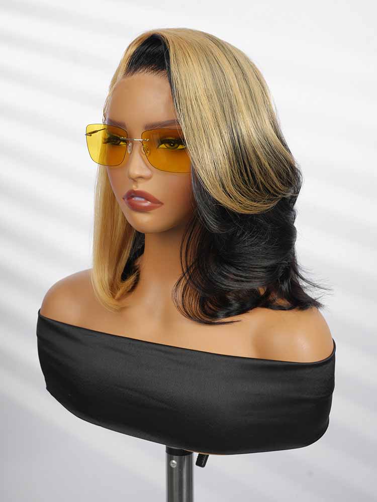 Honey Blonde Skunk Stripe Straight Hair 13x4 Lace Frontal Ready And Go Wigs