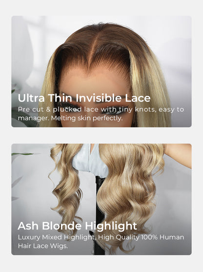 M Hairline Blonde Ombre Highlight Body Wave 13x6 Lace Front Wig