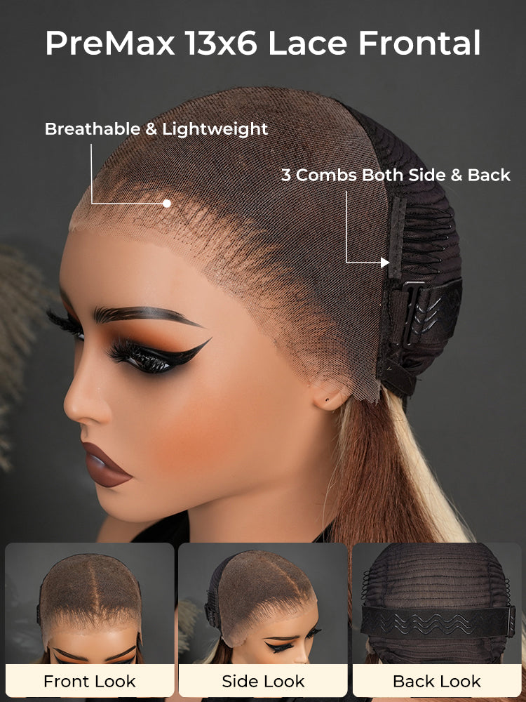 Caramel Brown With Blonde Ombre Loose Body Side Part 13x6 Lace Front Wig Glueless Ready To Go Wigs
