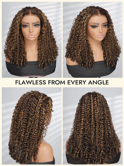 P4/27 Highlight Burmese Curly 13x6 Ready To Go Lace Front Wigs With Finger Coiling Ends