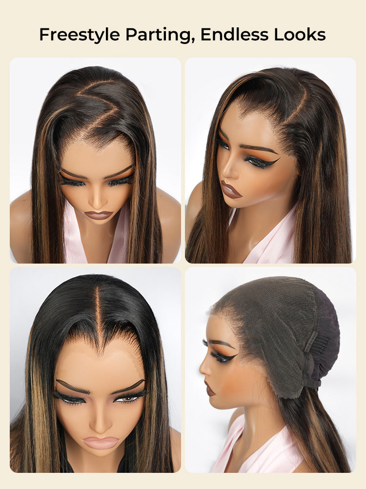 Ombre Blonde Highlight M Hairline Straight 13x6 Lace Front Wig