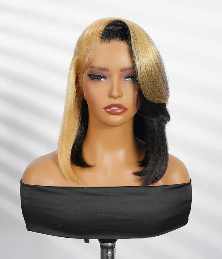Honey Blonde Skunk Stripe Straight Hair 13x4 Lace Frontal Ready And Go Wigs