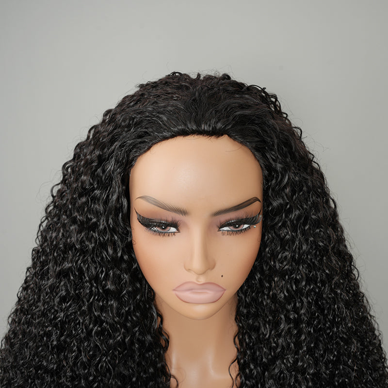 9A Virgin hair Curly Half Wig with Drawstring Flip Over Wig