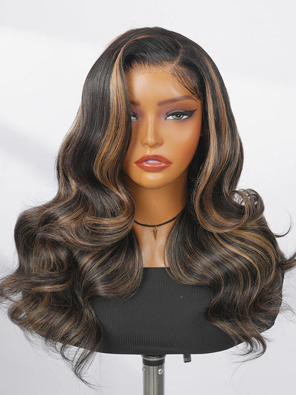 Pre-Styled C Part Highlight Ash Blonde Layered Cut Body Wave 13x4 Lace Front Ready To Go Wig