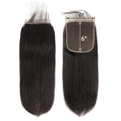 Human Hair Straight 6*6 Lace closure Human Virgin Hair HD Lace